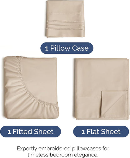 Skiennix Twin Size 3-Piece Sheet Set - Comfy Cooling Bed Sheets - Ultra-Soft, Deep Pockets, Wheat Color