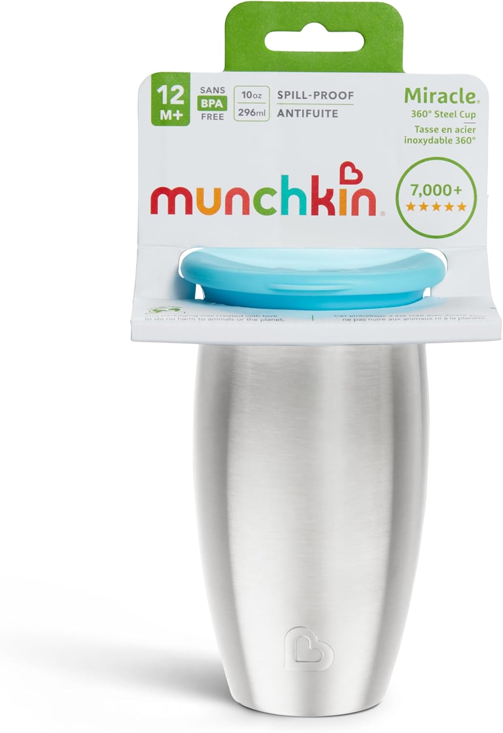 Munchkin Stainless Steel Sippy Cups - Spill Proof Miracle 360 Design | Insulated 10 Ounce, Blue