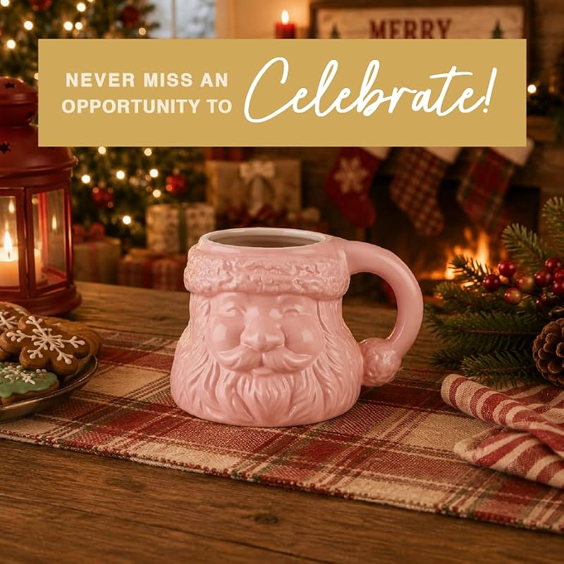 Christmas Santa Mug Pink Ceramic 15-Ounce Coffee Cup - Slant Collections