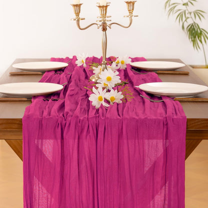 Socomi Hot Pink Cheesecloth Table Runner - 120 Inch Fuchsia Boho Rustic Decor for Weddings & Parties