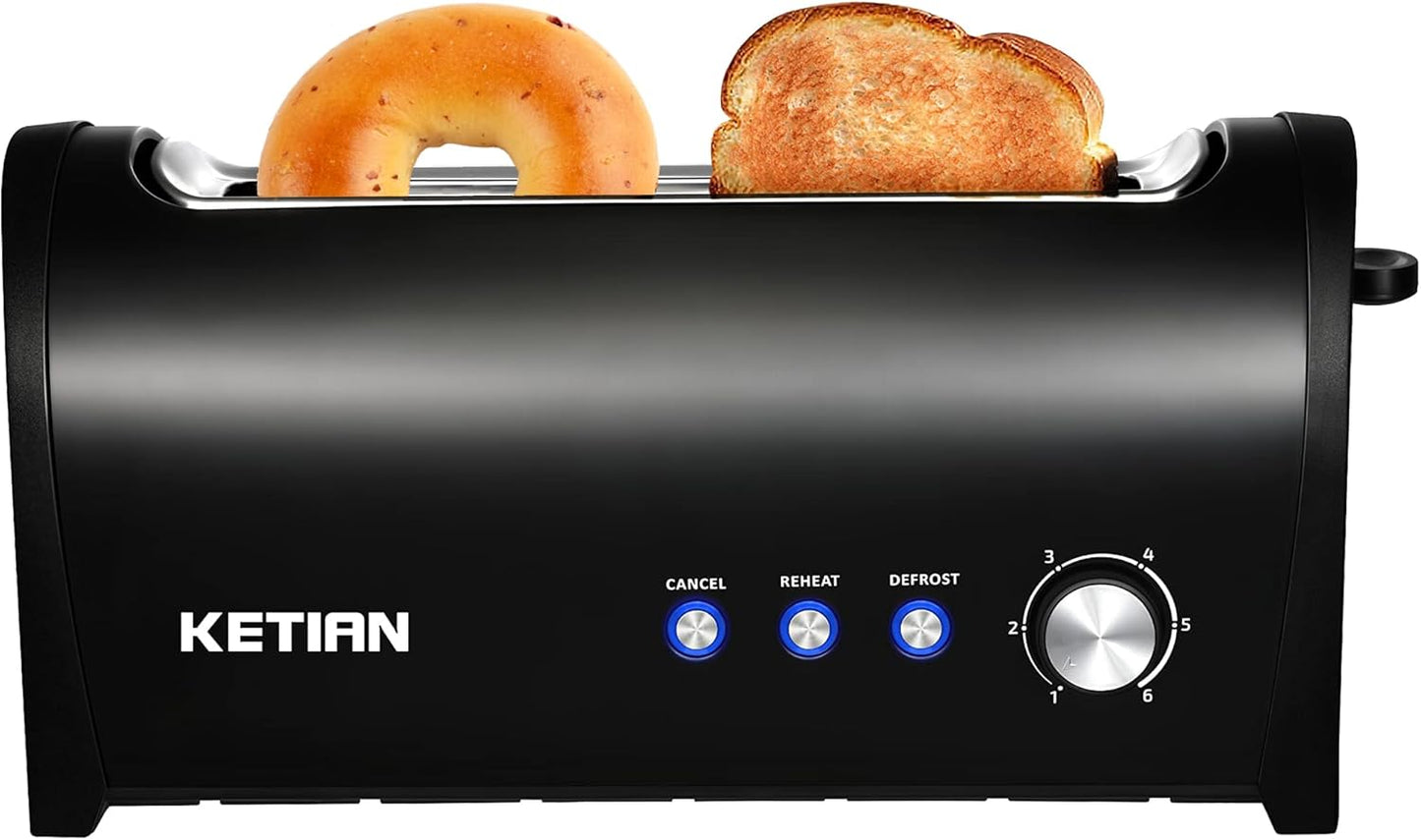 Regine Switzerland Long Slot Toaster - 2 Slice with 6 Browning Settings & Removable Crumb Tray | Black Stainless Steel
