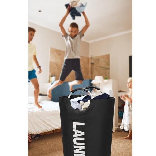 Maxsilan 90L Large Laundry Basket, Freestanding Tall Clothes Hamper, Collapsible Laundry Bag, Black