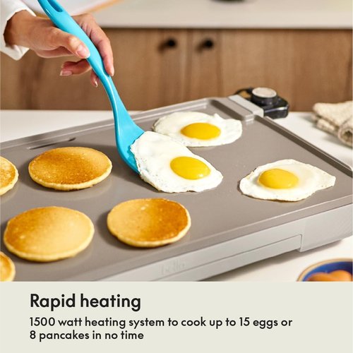 Bella Electric Griddle - 12" x 22" with Warming Tray & Nonstick Coating | 1500 Watt, Oatmilk Color