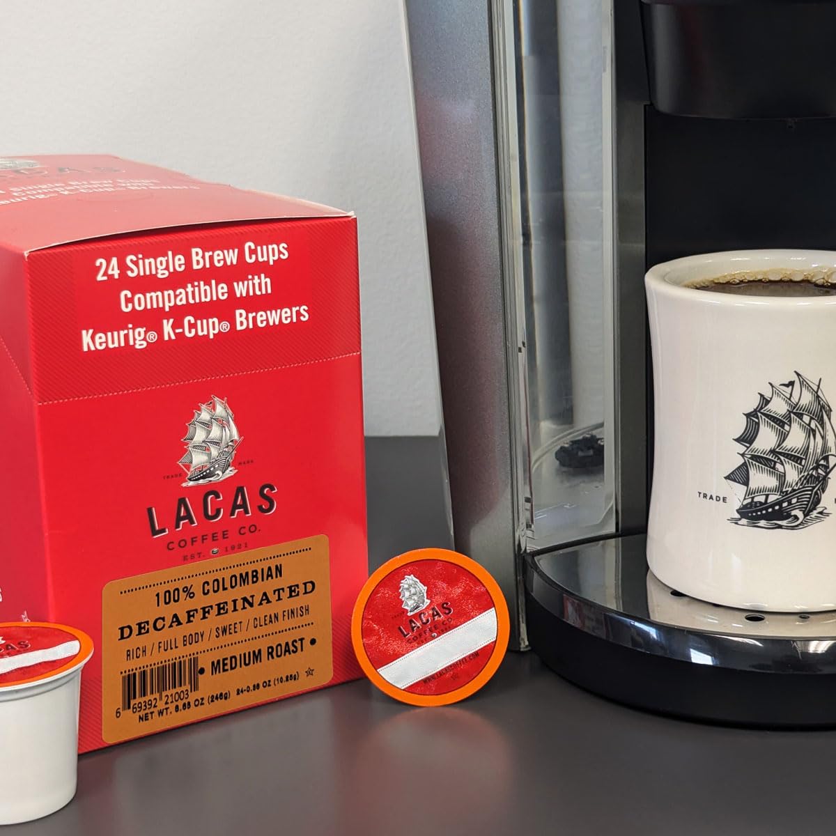 Lacas Coffee 100% Colombian Decaf Single Serve Cups, Compatible with Keurig K-Cup Brewers 24 Count