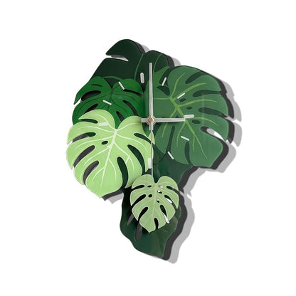 Leaf Wall Clock 15 Inch - Botanical Silent Pendulum, Non-Ticking, Green Variation