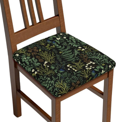 Green Botanical Chair Seat Covers Set of 2 - Waterproof & Elastic Dining Chair Protectors (Black & Green, 9"x7")