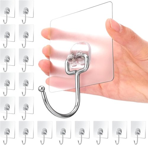 Adhesive Hooks - Waterproof Self-Adhesive Wall Hooks for Bathroom & Kitchen | 18 Pack, 40 lb Capacity