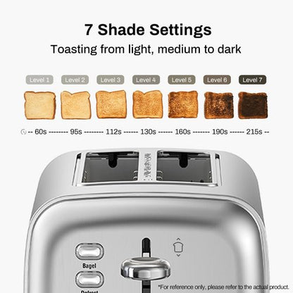 Brushed Stainless Steel 2-Slice Toaster - Extra Wide Slots for Bagels & Waffles | 7 Shade Settings