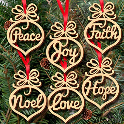 48 Pack Wooden Christmas Ornaments with Words for Holiday Decorations