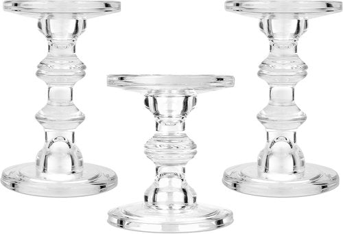 CHILL RECIPE Glass Candle Holder Set - Elegant Tall Crystal Holders for Pillar & Taper Candles | Set of 3