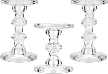 CHILL RECIPE Glass Candle Holder Set - Elegant Tall Crystal Holders for Pillar & Taper Candles | Set of 3