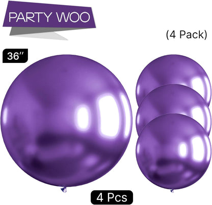 PartyWoo Metallic Purple Balloons - 36 Inch Chrome Latex Helium Balloons for Celebrations | 4 Pack