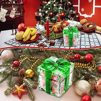 Green Peppermint Candy Christmas Dish Set - 2 Crystal Glass Jars with Lids