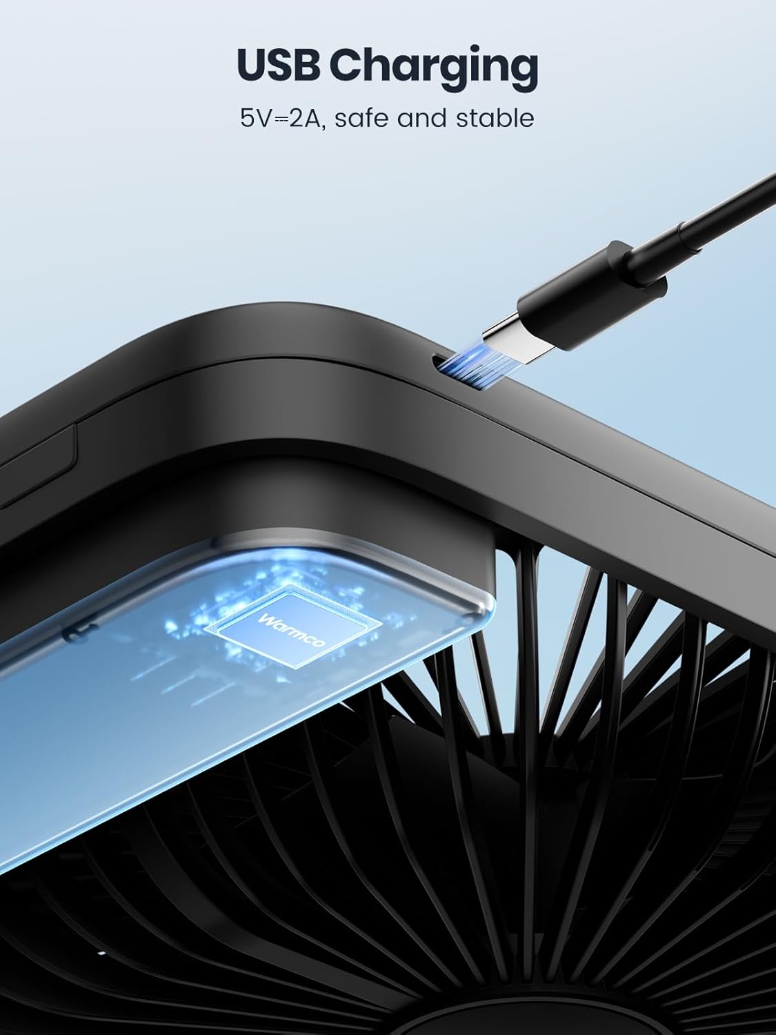 Warmco 10000mAh Portable Travel Fan - 7-Inch, Ultra-Thin, Quiet Design with 24H Runtime | Ideal for Camping, Office, Bedroom