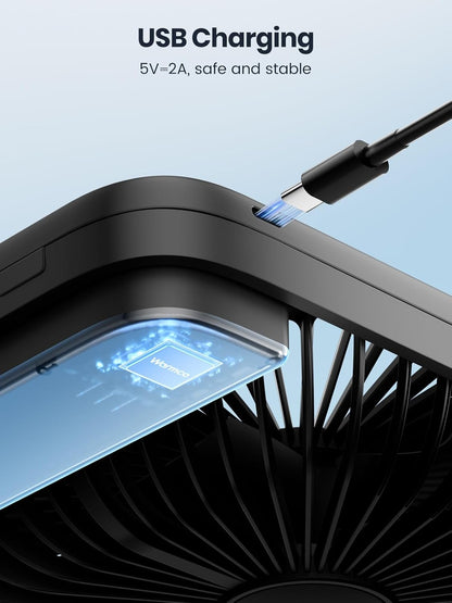 Warmco 10000mAh Portable Travel Fan - 7-Inch, Ultra-Thin, Quiet Design with 24H Runtime | Ideal for Camping, Office, Bedroom