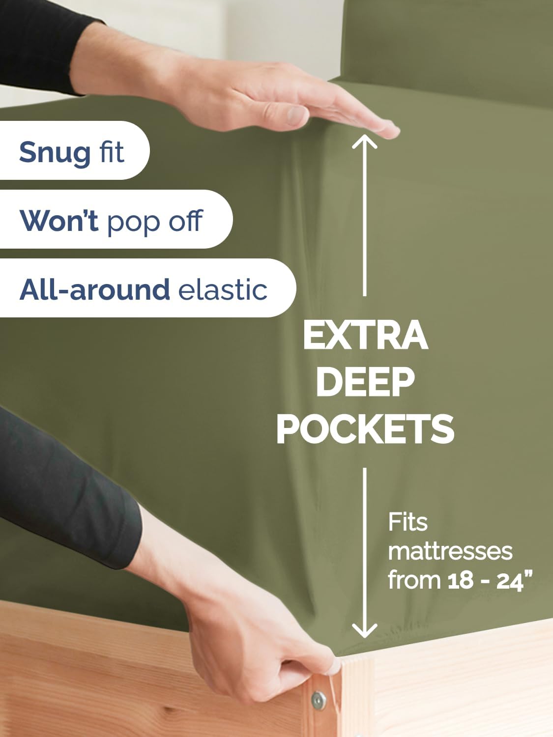 Skiennix Extra Deep Full Sheet Set - 6-Piece Breathable Cooling Bedding - Soft Wrinkle-Free Sage Green