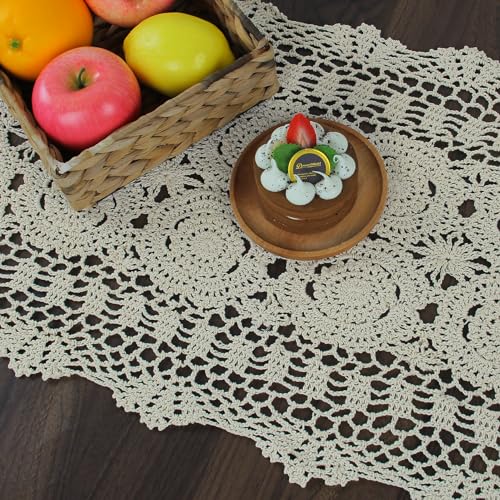 Kilofly Handmade Crochet Cotton Lace Table Runner - Beige 15.7 x 43.3 Inch