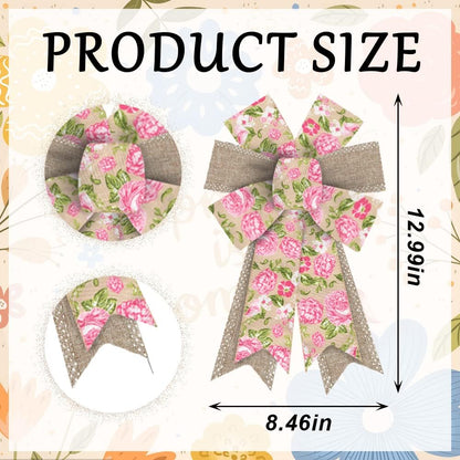 Skiennix Spring Wreath Bows - Pink Roses & Burlap Design | 2-Pack for Indoor/Outdoor Decor
