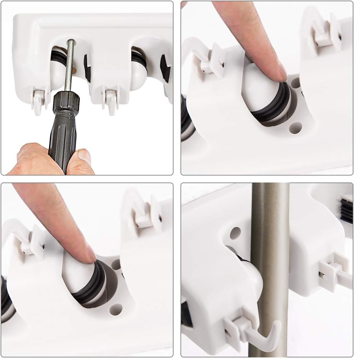 Tangkula Wall Mount Broom Holder - 5 Slot Organizer with 6 Hooks for Home, Garage & Kitchen (White)