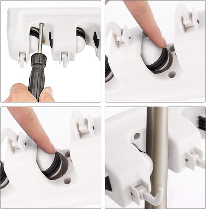 Tangkula Wall Mount Broom Holder - 5 Slot Organizer with 6 Hooks for Home, Garage & Kitchen (White)