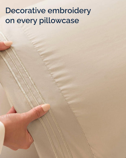 Skiennix Full XL Bed Sheet Set - Soft, Breathable & Cooling 4-Piece Luxury Bedding - Deep Pockets, Fade & Wrinkle Free - Cream