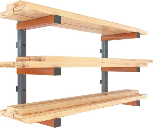 BORA 3-Level Wood Storage Rack - Heavy-Duty Wall-Mounted Shelf for Garage | 300 lb Capacity, Orange/Black
