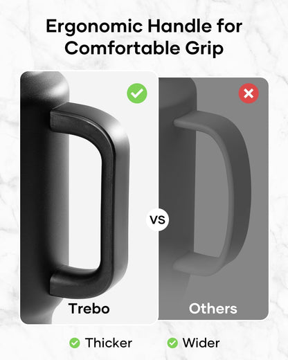 Trebo 40 oz Insulated Water Bottle - Stainless Steel Travel Flask with Handle & Spout Lid | Black