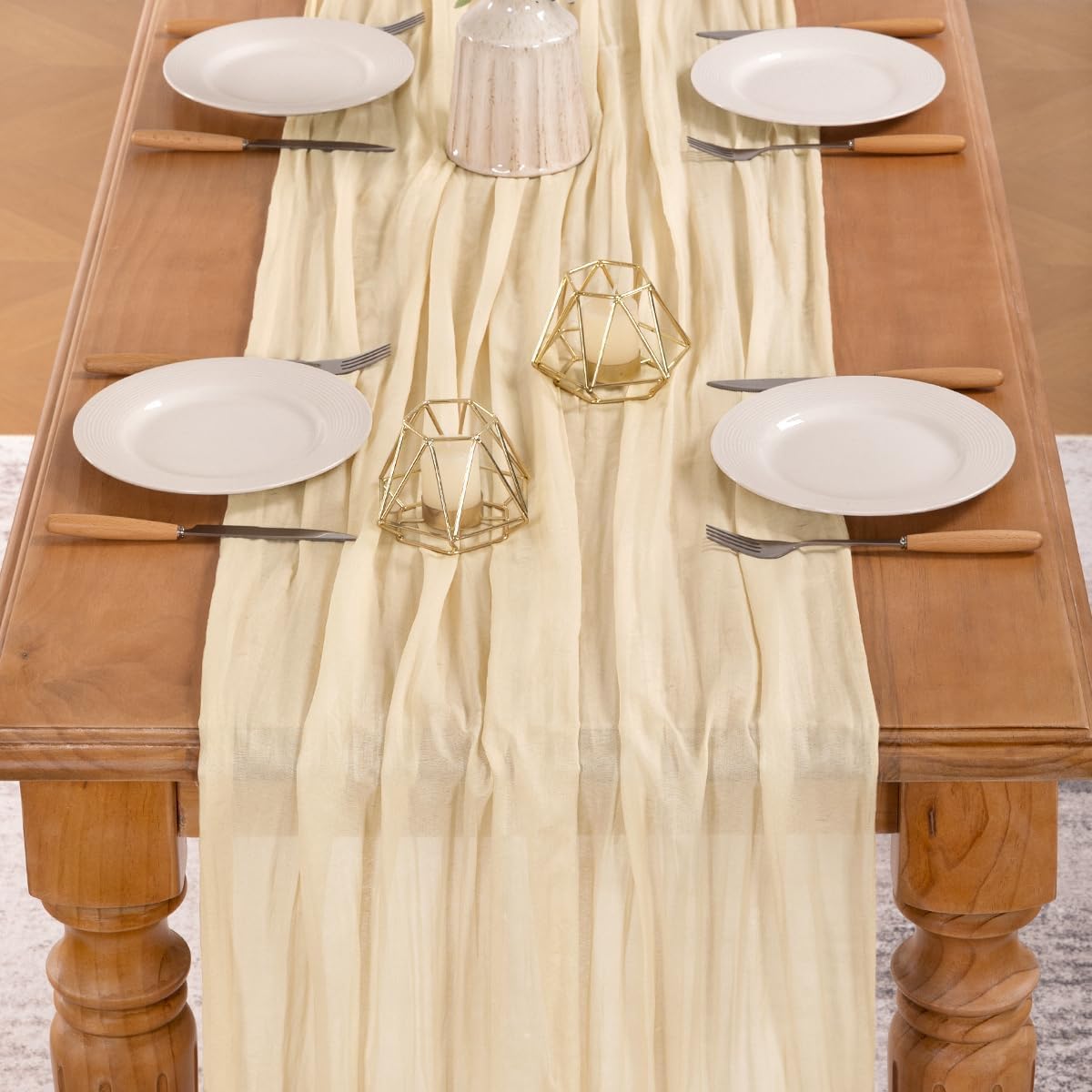 MLMW 6 Pack Beige Cheesecloth Table Runner - Boho Rustic Decor | 160 Inch for Weddings & Events