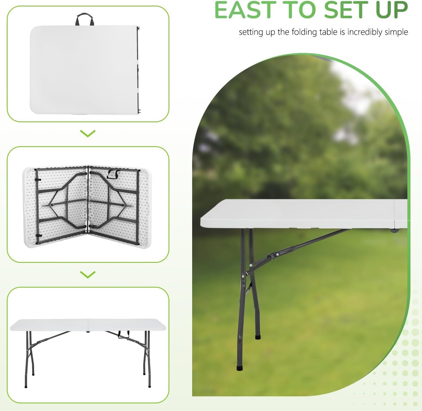 PayLessHere 6FT Folding Table - Portable Waterproof Plastic Table with Carry Handle | Steel Frame for Indoor & Outdoor Events