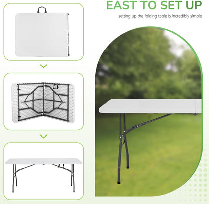 PayLessHere 6FT Folding Table - Portable Waterproof Plastic Table with Carry Handle | Steel Frame for Indoor & Outdoor Events