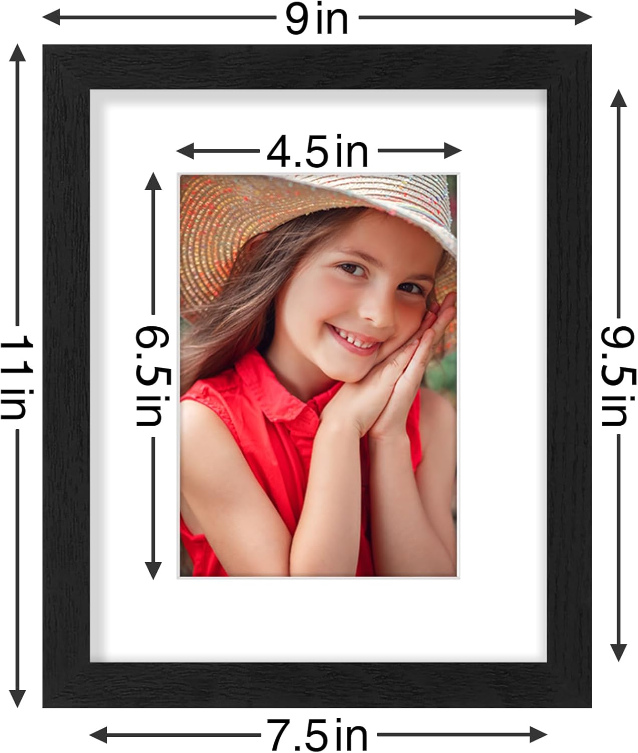 Vittanly 8x10 Picture Frames Set of 9 - Shatter Resistant Plexiglass for 5x7 or 8x10 Photos | Black