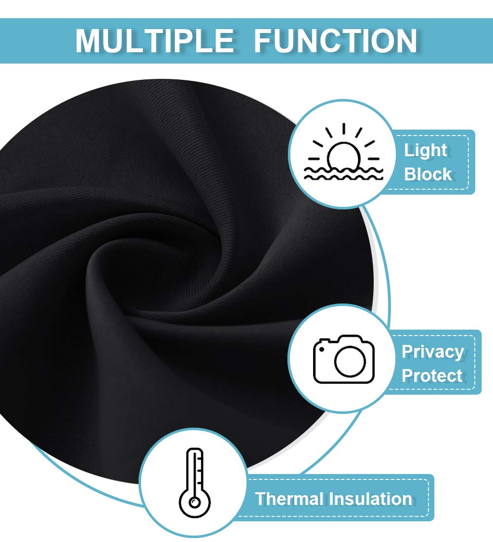 RYB HOME Short Black Curtains for Bedroom, Blackout Thermal Insulated Curtains and Drapes Small Window Treatment Privacy Shades for Kitchen Farmhouse Closet, W42 x L63 inch, 2 Panels