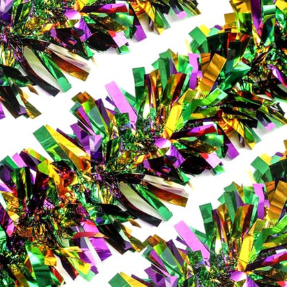 33Ft Christmas Tinsel Garland - Gold Green Purple Metallic Decor for Holiday & Party