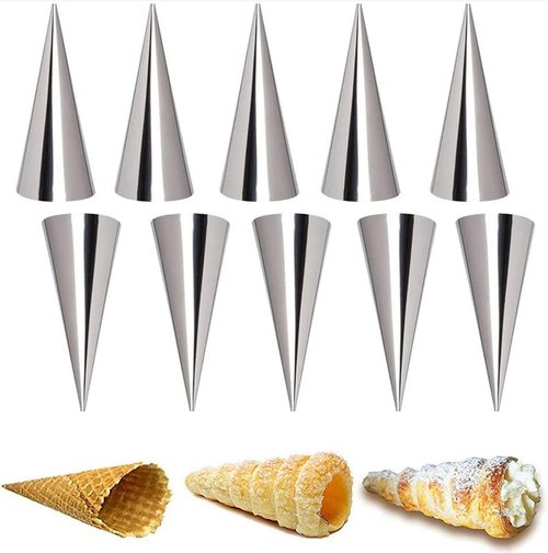 Joyeee Pastry Cream Horn Molds - 10 Stainless Steel Cannoli Tubes | 5-Inch Large Croissant Baking Tool