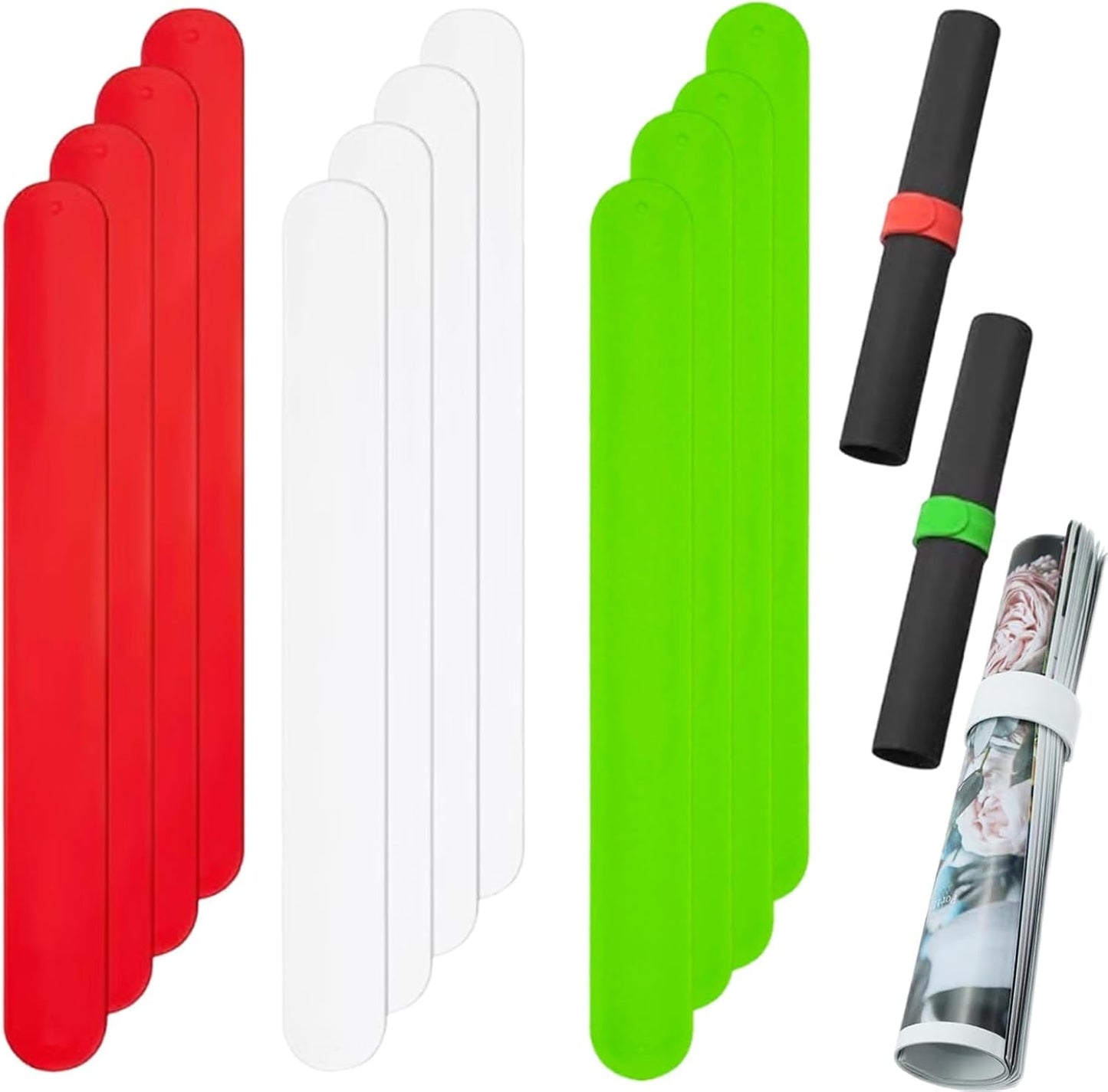 REDANHA Wrapping Paper Holder - 12 Silicone Covered Metal Strips for Gift Storage | Red, White, Green