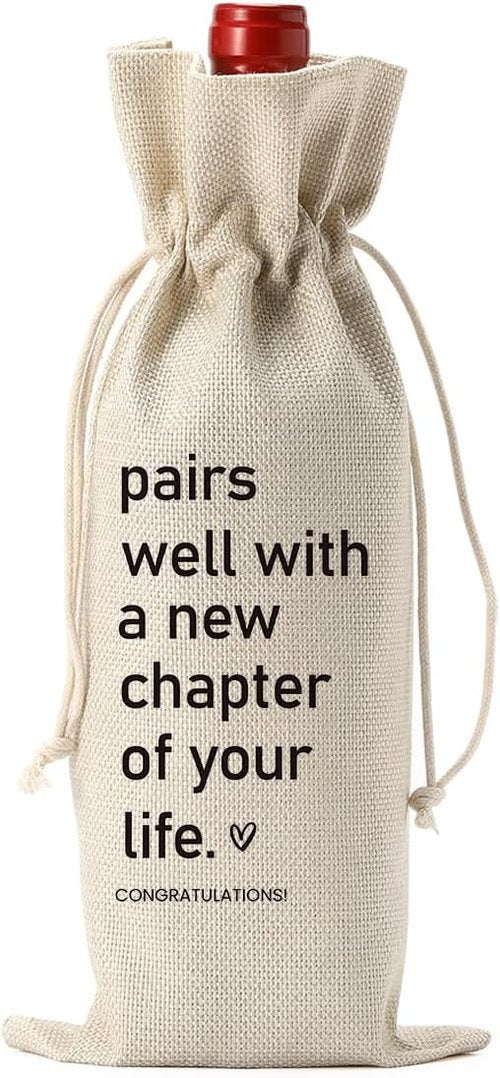 BQXS Going Moving Leaving Away Retirement Gifts for Women Friends Coworkers Farewell Gifts Wine Bag Party Decorations New Home Job Beginning Gifts Pairs Well With A New Chapter Wine Bag