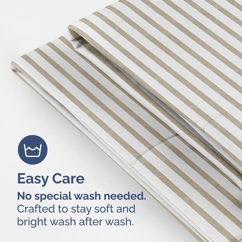 King Pillow Cases by Hotel Luxe - Ultra Soft, Wrinkle-Free Covers - 2 Piece Set in Beige Stripes