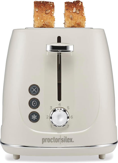 Proctor Silex 2-Slice Toaster - Bagel & Defrost Functions, 7 Browning Levels, Auto Shutoff, Oat White