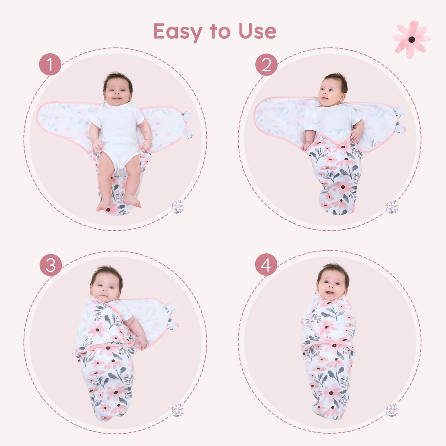 Yoofoss Baby Swaddles for Newborns 100% Cotton, Adjustable Swaddle 0-3 Months 3 Pack Newborn Swaddle Sack, Breathable Soft(Small)