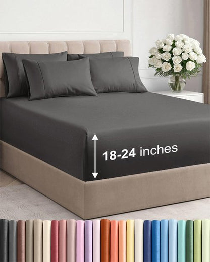 Extra Deep Queen Sheet Set - 6 Piece Breathable and Cooling Sheets - Hotel Luxury Bedding for Women, Men, Kids & Teens - Easy Secure Fit - Soft, Wrinkle Free and Comfy - Extra Deep Pockets - Charcoal