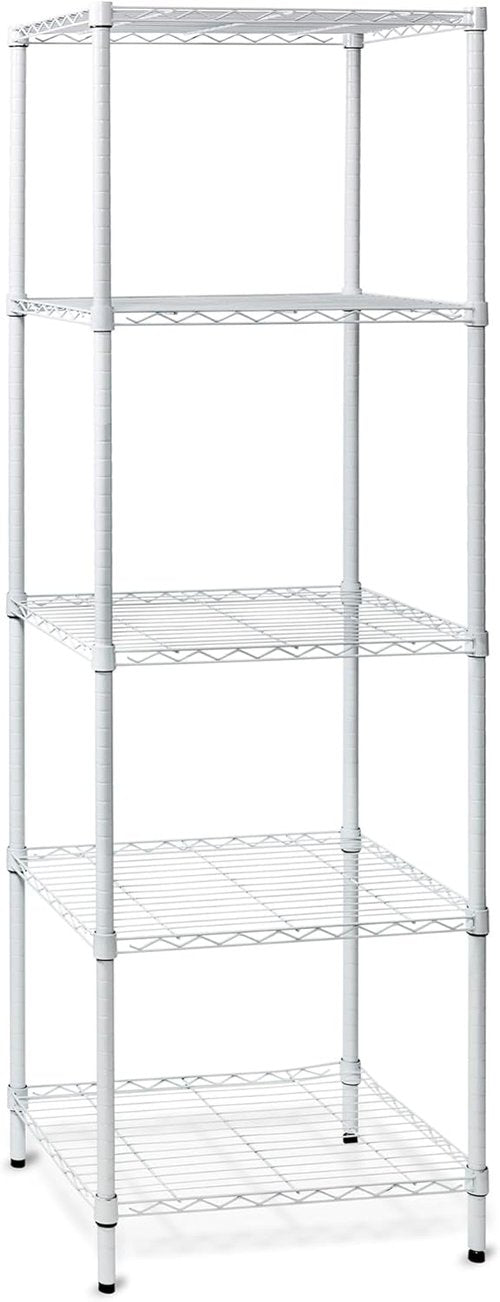 Honey-Can-Do Heavy-Duty 5-Tier Metal Storage Rack - Adjustable Shelves | 250 lb Capacity, White, 18" W x 24" L x 72" H