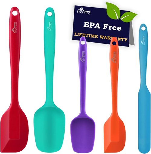 HOTEC Silicone Rubber Spatula Set - Heat Resistant 600℉, Non-Stick & Dishwasher Safe | Multicolor, Set of 5