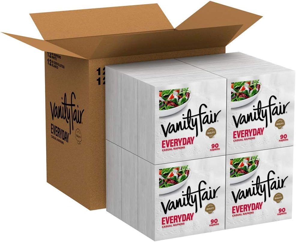Vanity Fair White Paper Napkins - Everyday Use, 1080 Count | Pack of 12 for All Occasions