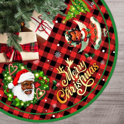 Black Santa Tree Skirt - African American Christmas Decorations 48 Inch