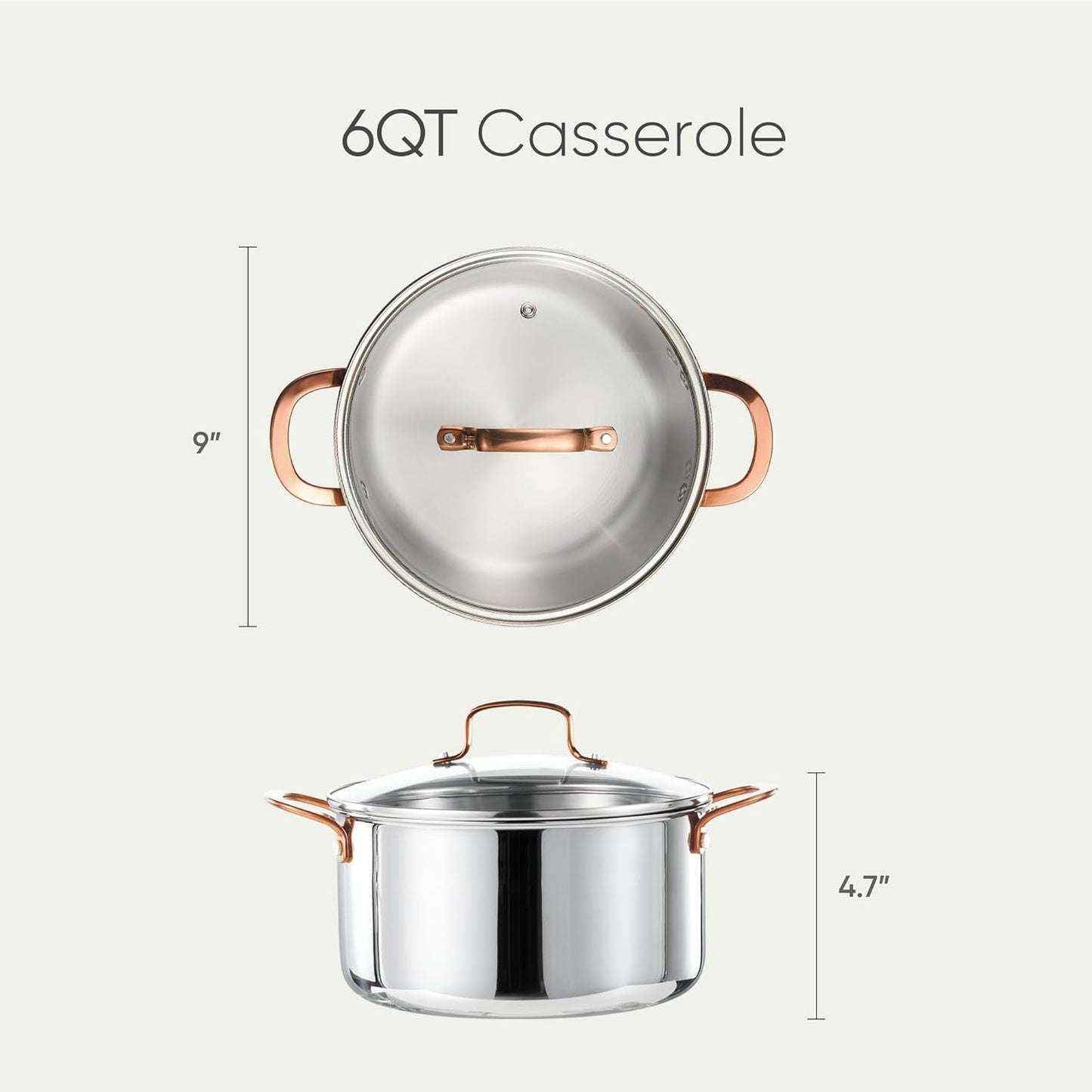 CAROTE 6 Qt Tri-Ply Stainless Steel Stockpot - Non-Toxic Soup Pot with Lid | Even Heating, Oven Safe, Induction Compatible, Silver