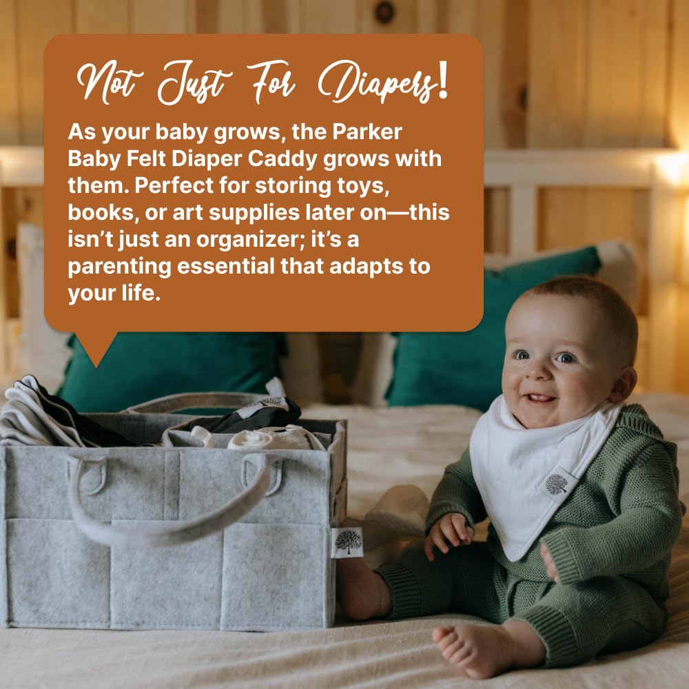 Parker Baby Diaper Caddy - Versatile Nursery Storage Bin & Car Organizer for Diapers - Gray