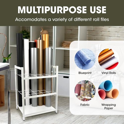 J JACKCUBE DESIGN Blueprint Storage Rack - 20 Slot Rolling File Cart Organizer for Art & Plans (White)