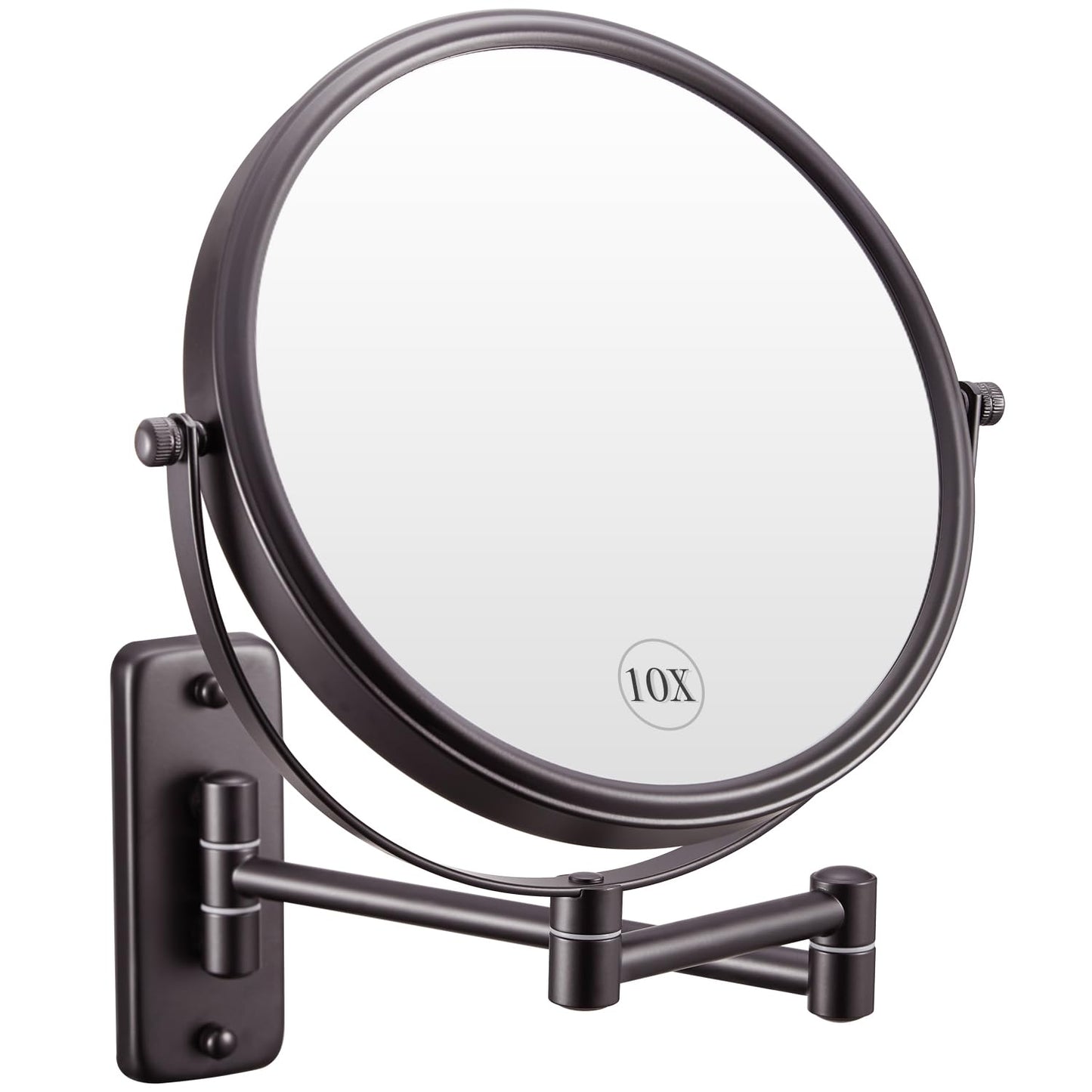 DECLUTTR 8 Inch Wall Mounted Magnifying Mirror with 10x Magnification, Double Sided Vanity Makeup Mirror for Bathroom, Brown