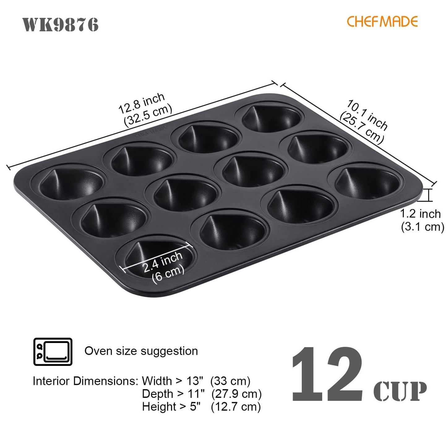 CHEFMADE Muffin Cake Pan, Nonstick 12 Cavity Chestnut-Shaped Bakeware