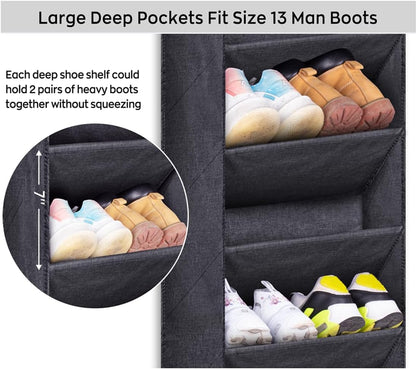 Sleeping Lamb Over The Door Shoe Organizer - Large Deep Pockets for Boots Storage | Black